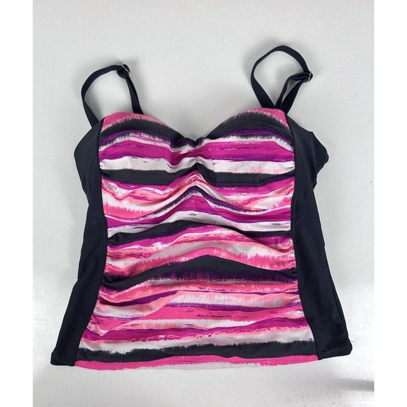 Free Country Other - Free Country Women's Pink and Gray Striped Tankini Swimsuit Top Sz S